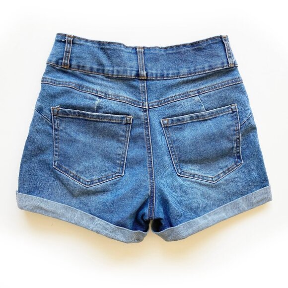 Forever 21 Womens Up Lyfter Denim Shorts 26 Cuffed Medium Wash Slimming Lifting - Picture 4 of 11